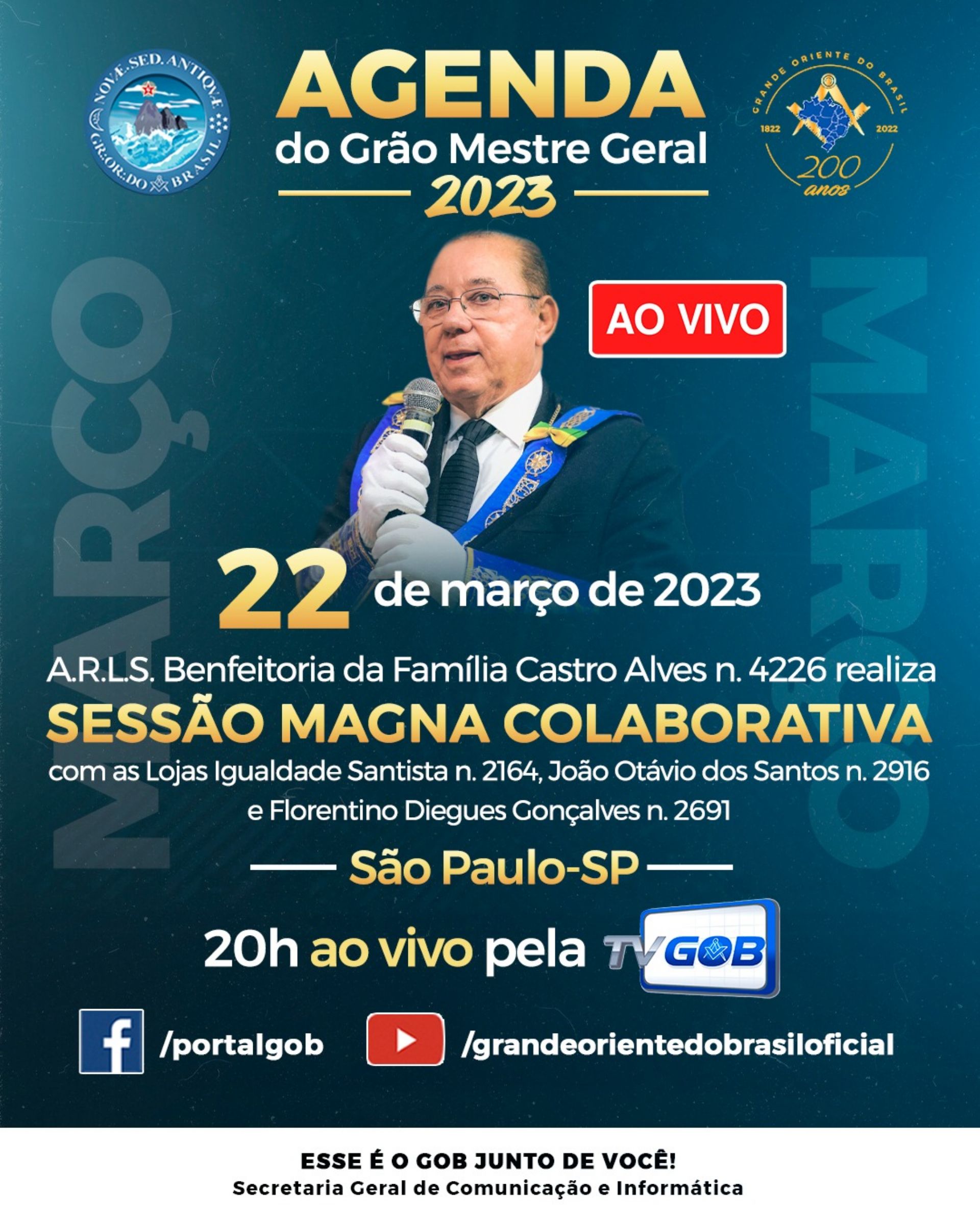 Sessão Magna Colaborativa com a presença do GMG Soberano Irmão Múcio Bonifácio Guimarães